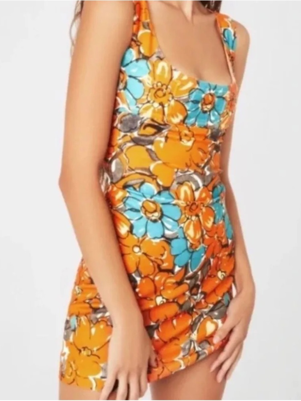 Miaou Orange and Turquoise Floral Mini Dress